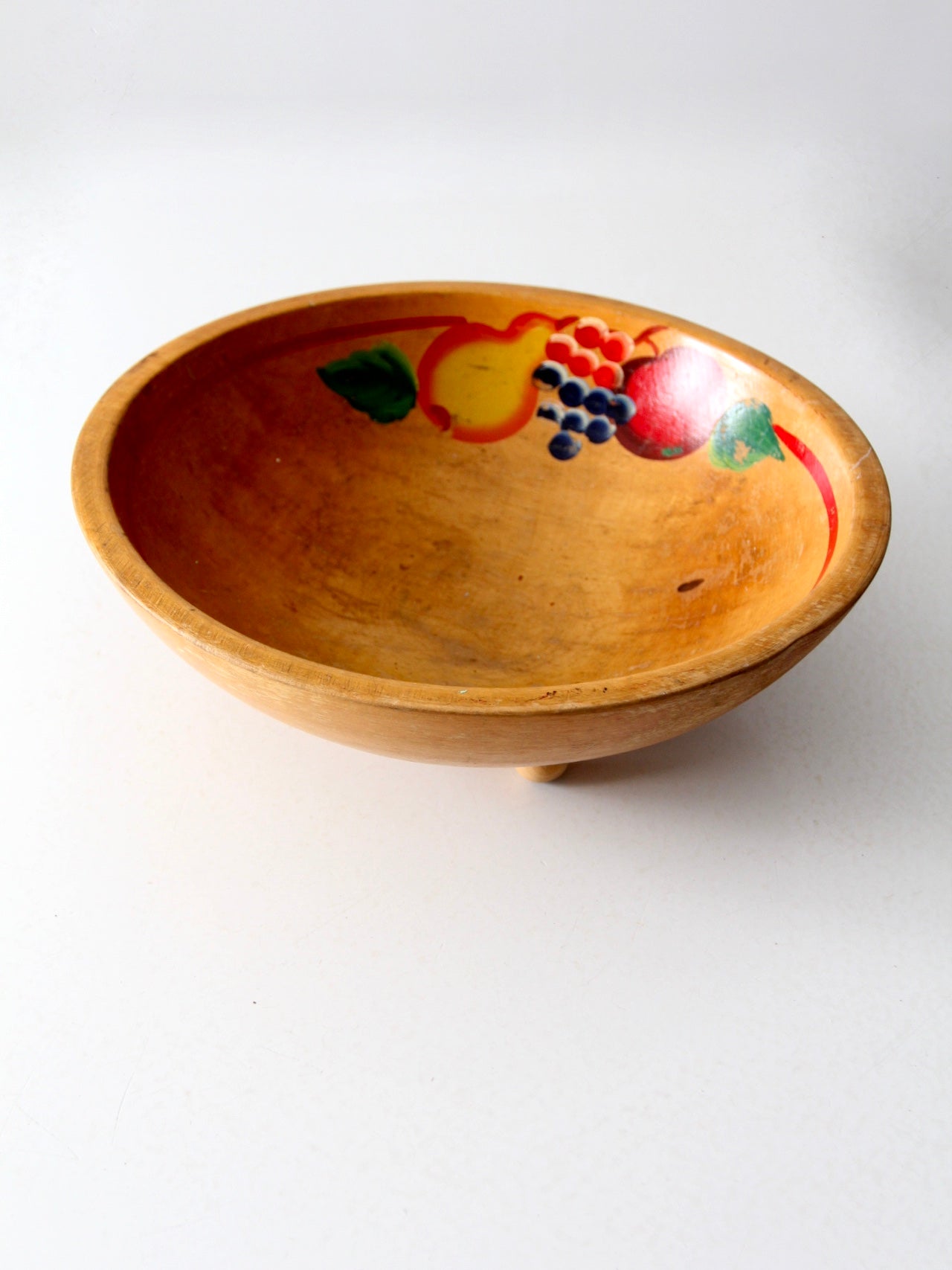 mid-century hand-painted wooden footed bowl