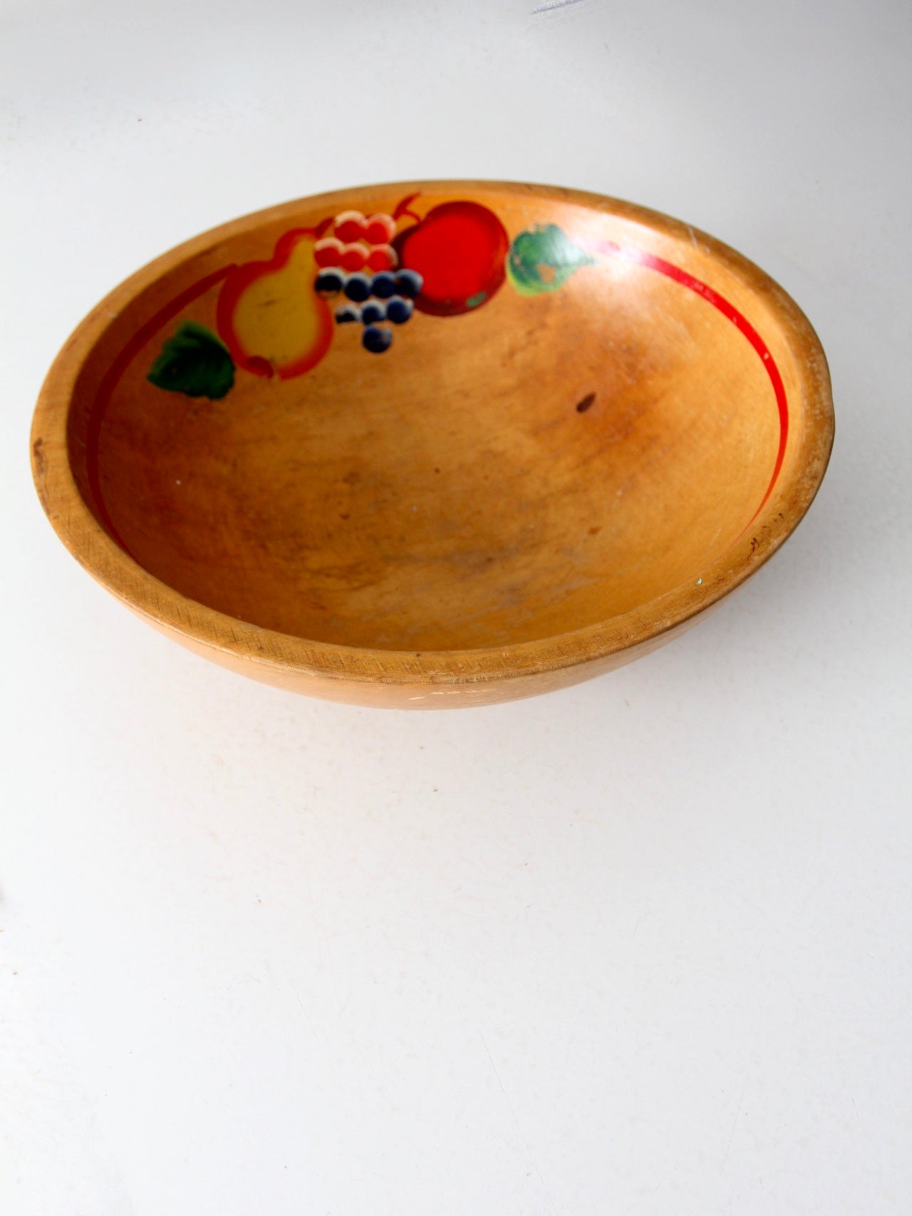 mid-century hand-painted wooden footed bowl