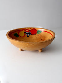 mid-century hand-painted wooden footed bowl
