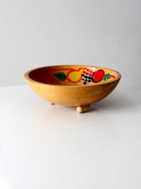 mid-century hand-painted wooden footed bowl
