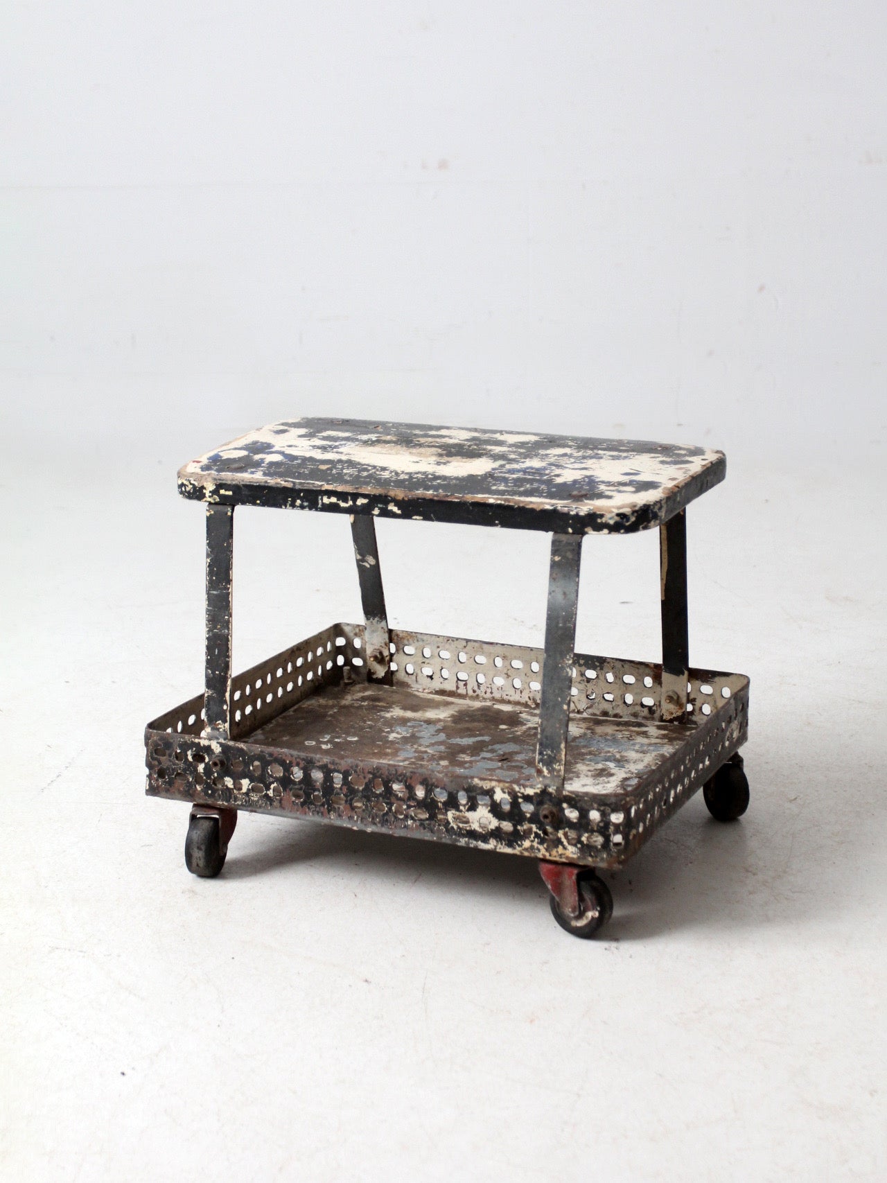 mid-century industrial rolling cart stool