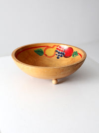 mid-century hand-painted wooden footed bowl