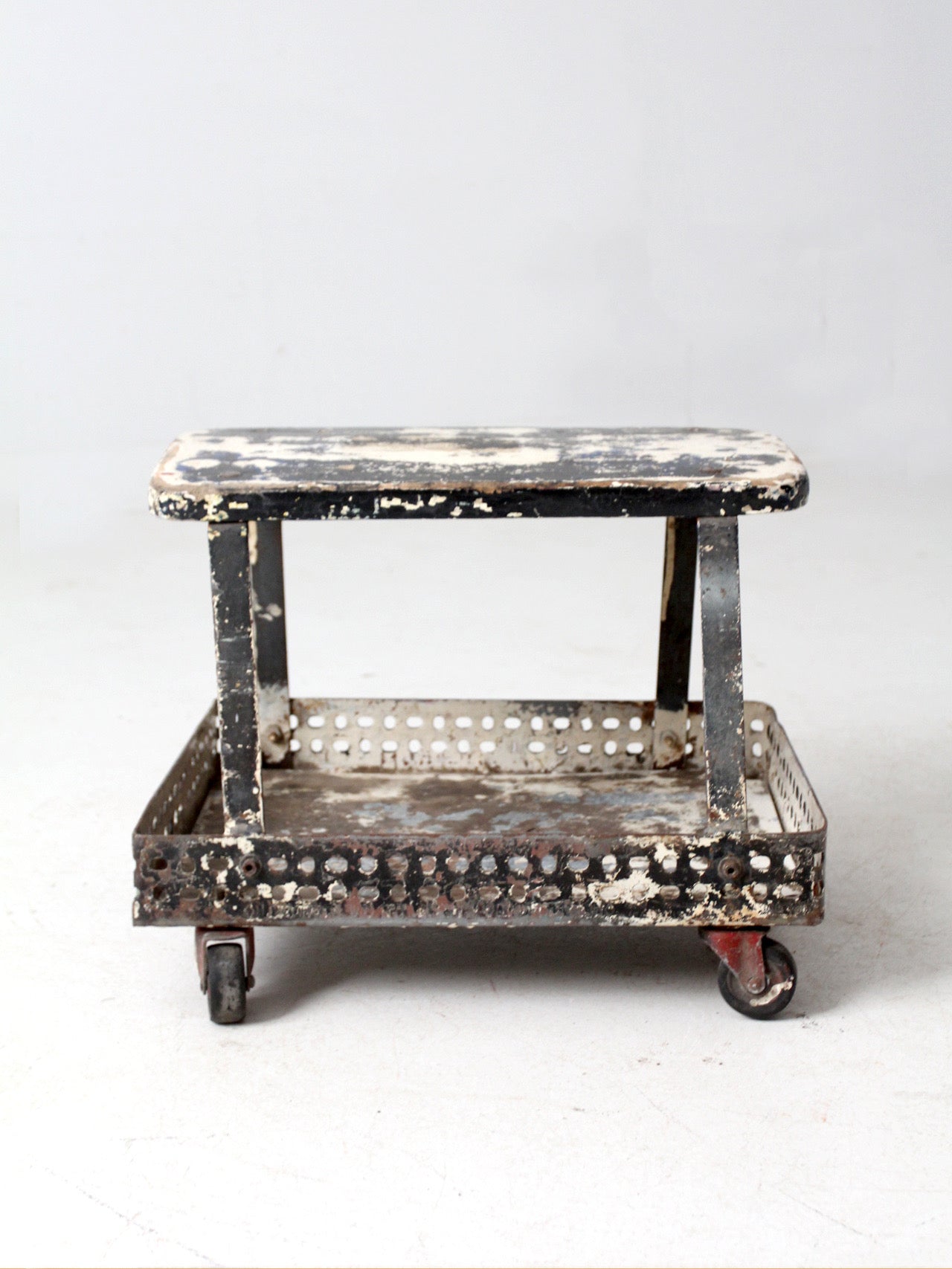 mid-century industrial rolling cart stool