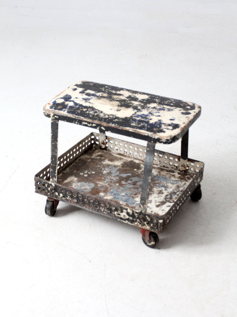 mid-century industrial rolling cart stool