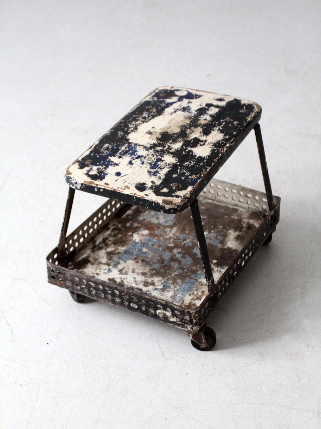mid-century industrial rolling cart stool