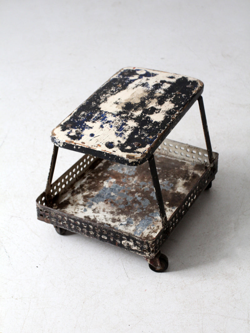 mid-century industrial rolling cart stool
