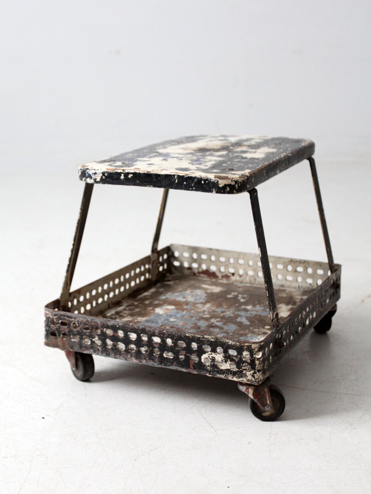 mid-century industrial rolling cart stool