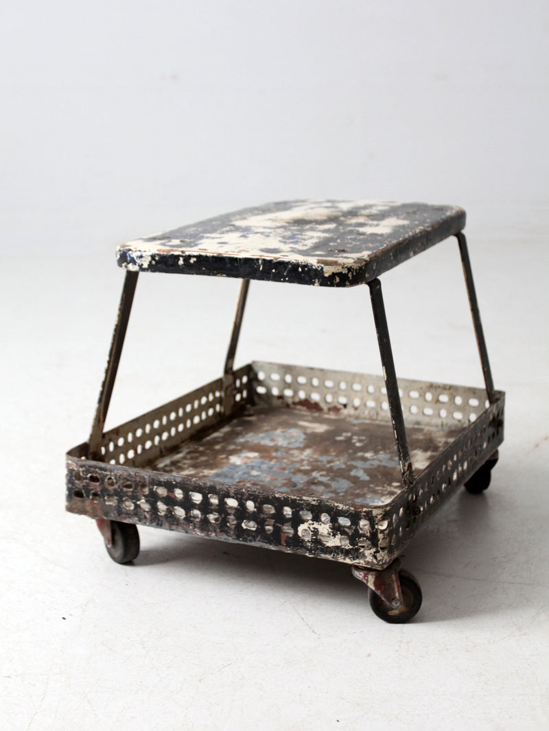 mid-century industrial rolling cart stool