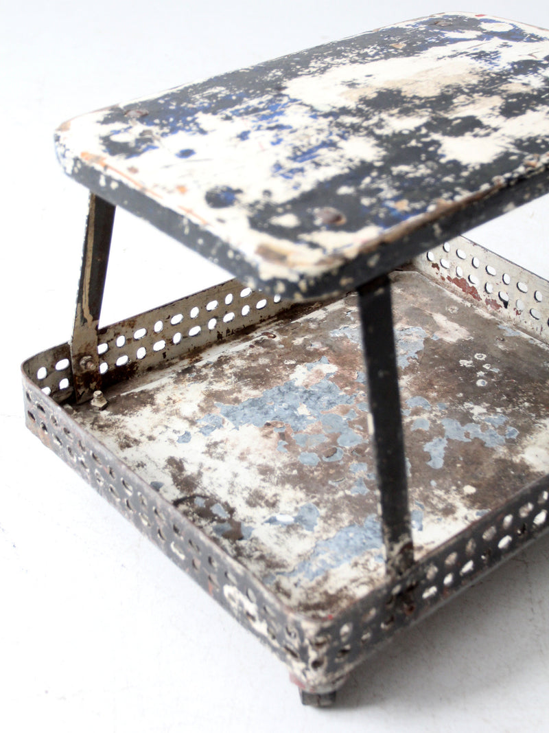 mid-century industrial rolling cart stool