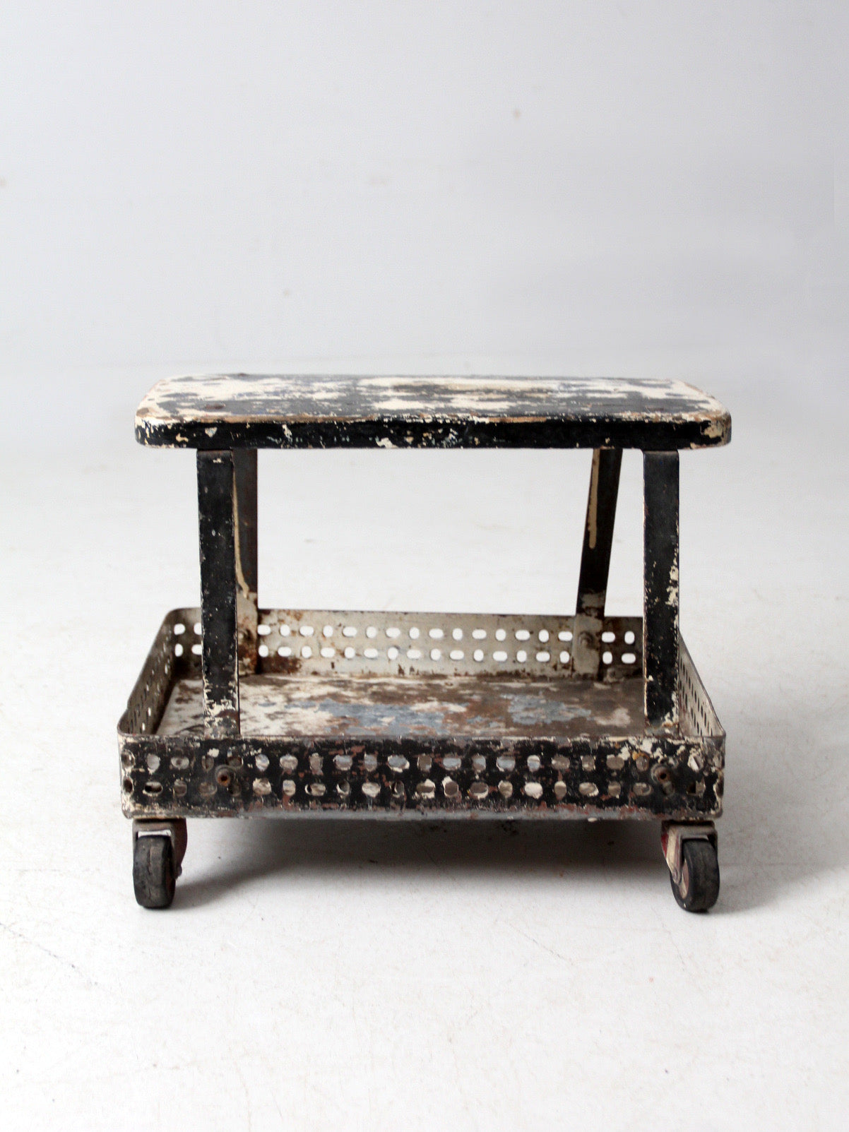 mid-century industrial rolling cart stool