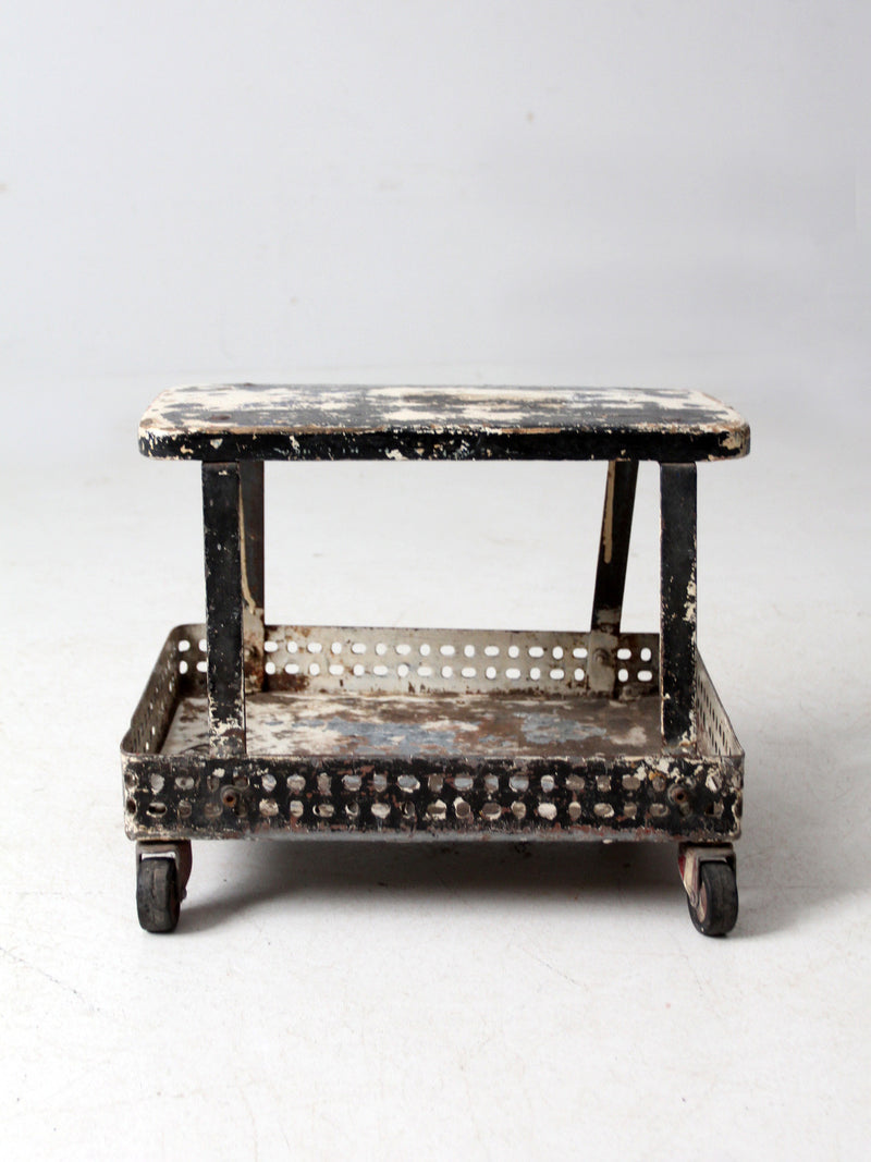 mid-century industrial rolling cart stool