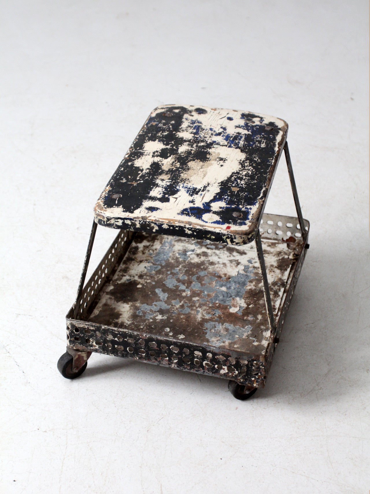 mid-century industrial rolling cart stool