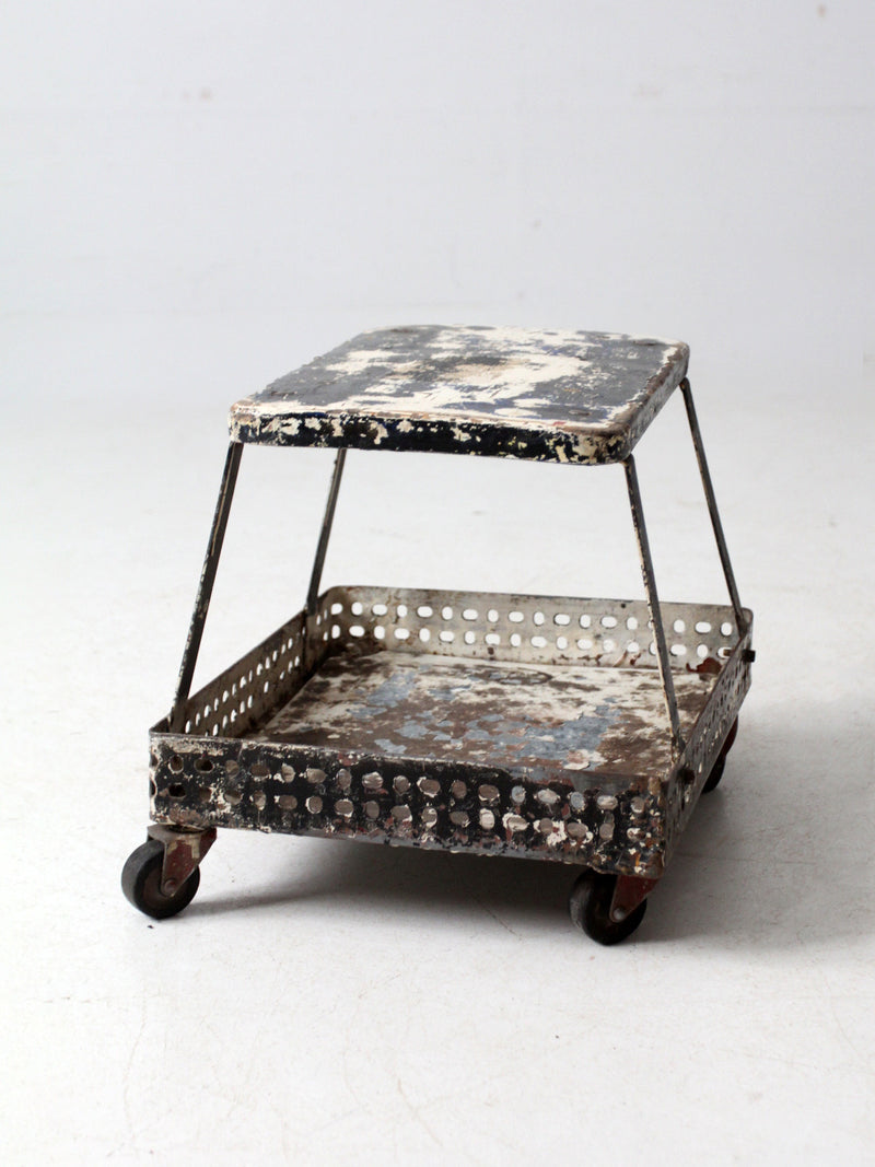 mid-century industrial rolling cart stool