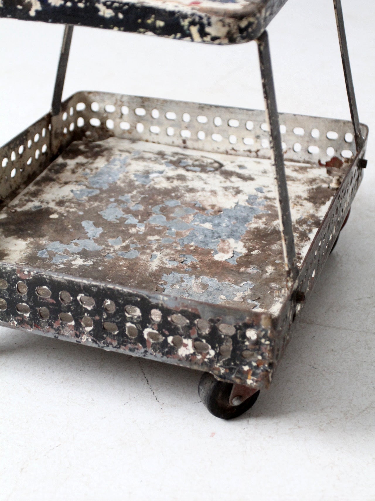 mid-century industrial rolling cart stool