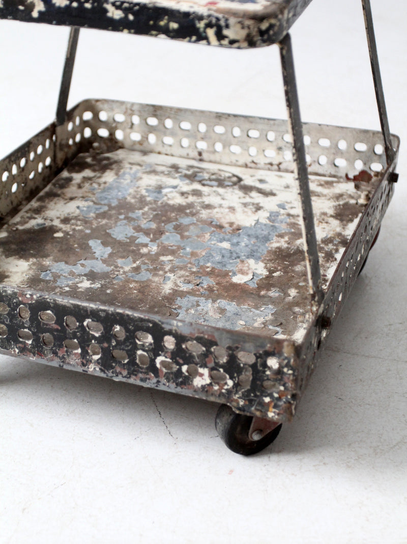 mid-century industrial rolling cart stool