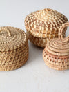 vintage hand woven grass basket set of 3