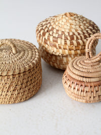 vintage hand woven grass basket set of 3