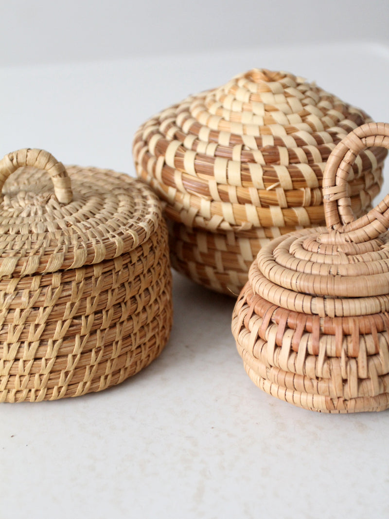 vintage hand woven grass basket set of 3