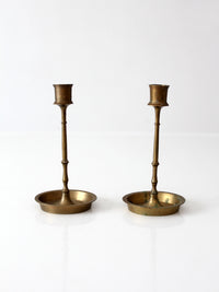 mid-century engraved brass candlesticks pair
