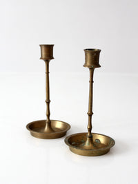 mid-century engraved brass candlesticks pair