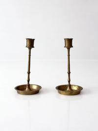 mid-century engraved brass candlesticks pair