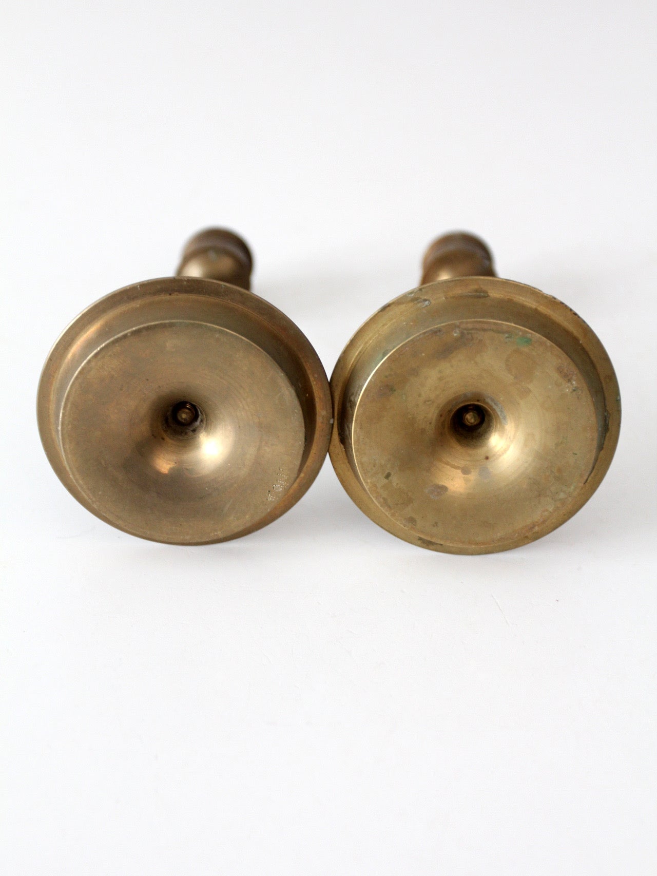 mid-century engraved brass candlesticks pair