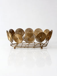 mid-century brass plated wire spiral fruit basket