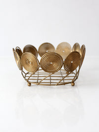 mid-century brass plated wire spiral fruit basket