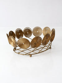 mid-century brass plated wire spiral fruit basket