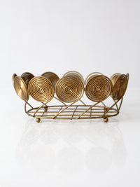 mid-century brass plated wire spiral fruit basket