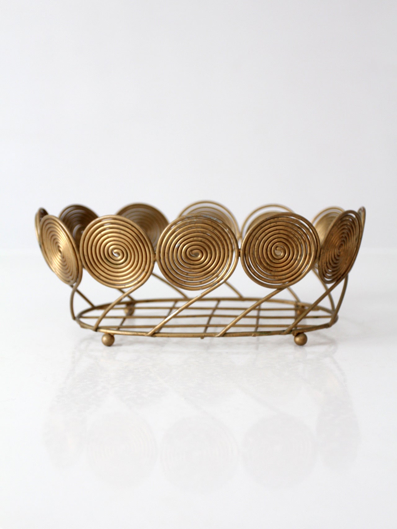 mid-century brass plated wire spiral fruit basket