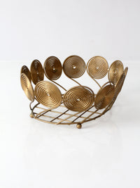 mid-century brass plated wire spiral fruit basket