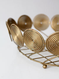 mid-century brass plated wire spiral fruit basket