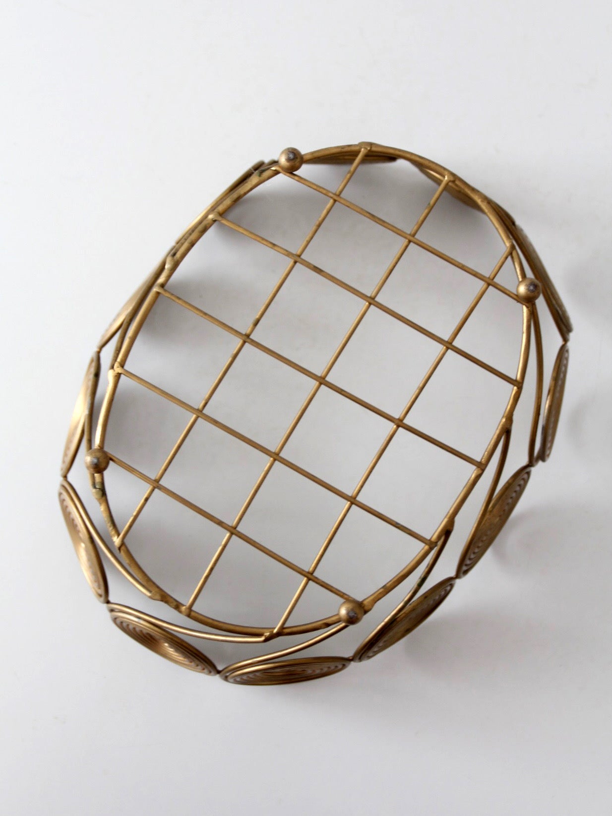 mid-century brass plated wire spiral fruit basket