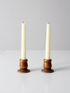 vintage wooden candlestick holders pair
