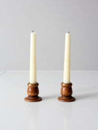 vintage wooden candlestick holders pair