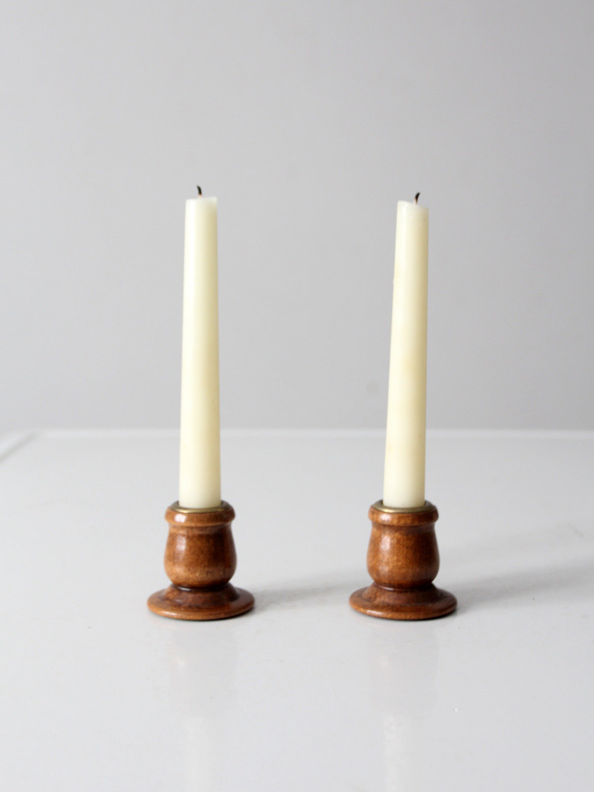 vintage wooden candlestick holders pair