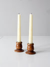 vintage wooden candlestick holders pair