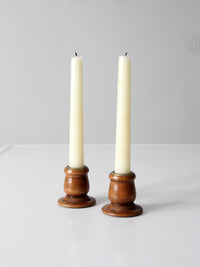 vintage wooden candlestick holders pair