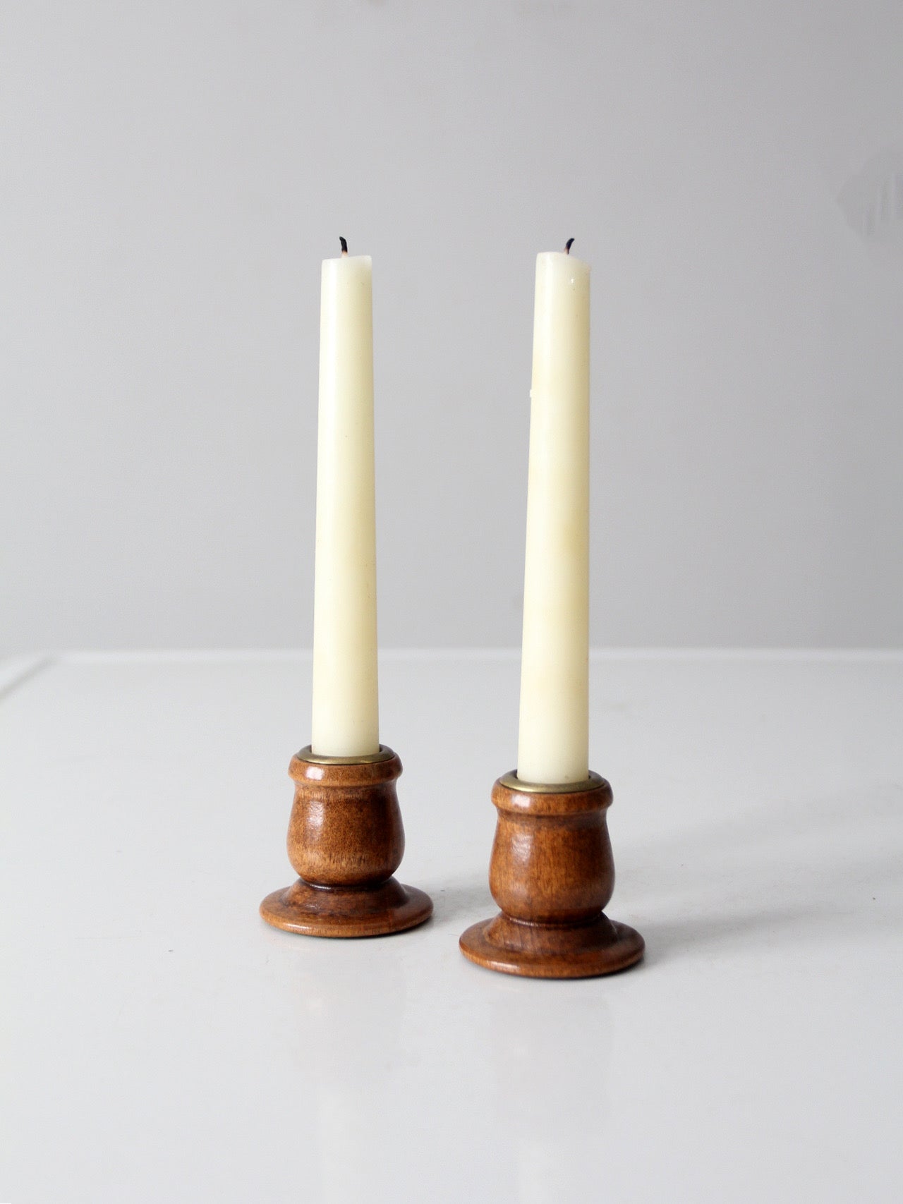 vintage wooden candlestick holders pair