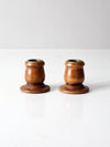 vintage wooden candlestick holders pair