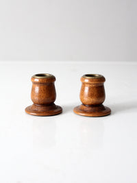 vintage wooden candlestick holders pair