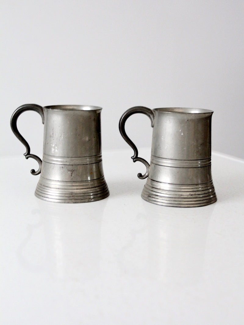 antique glass bottom pewter tankards pair