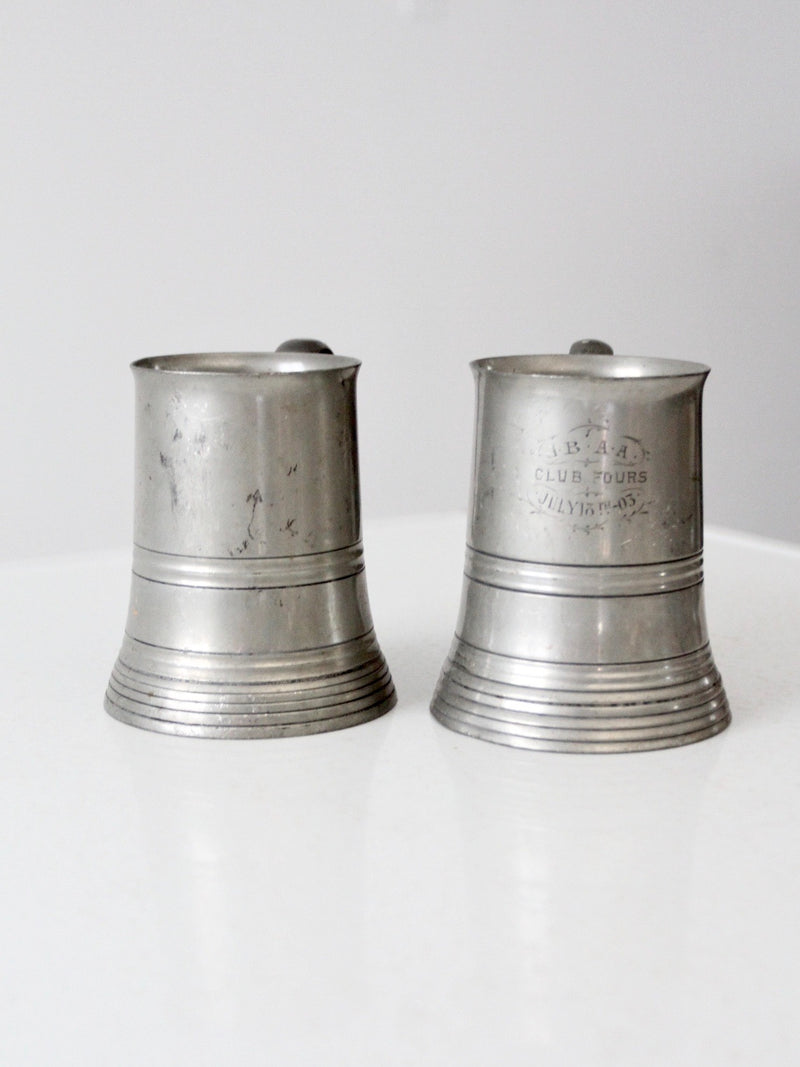 antique glass bottom pewter tankards pair