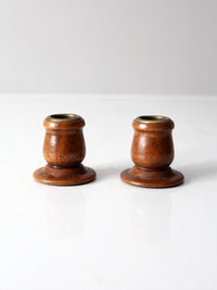 vintage wooden candlestick holders pair