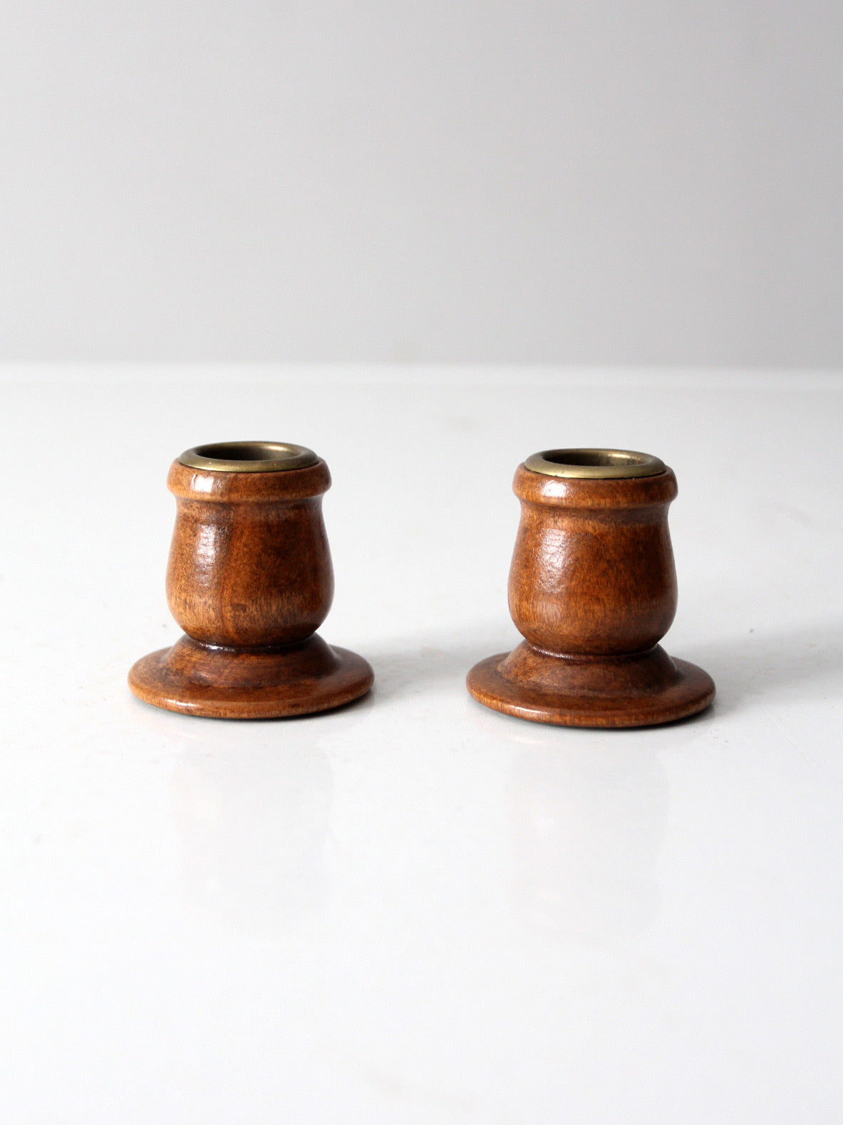 vintage wooden candlestick holders pair