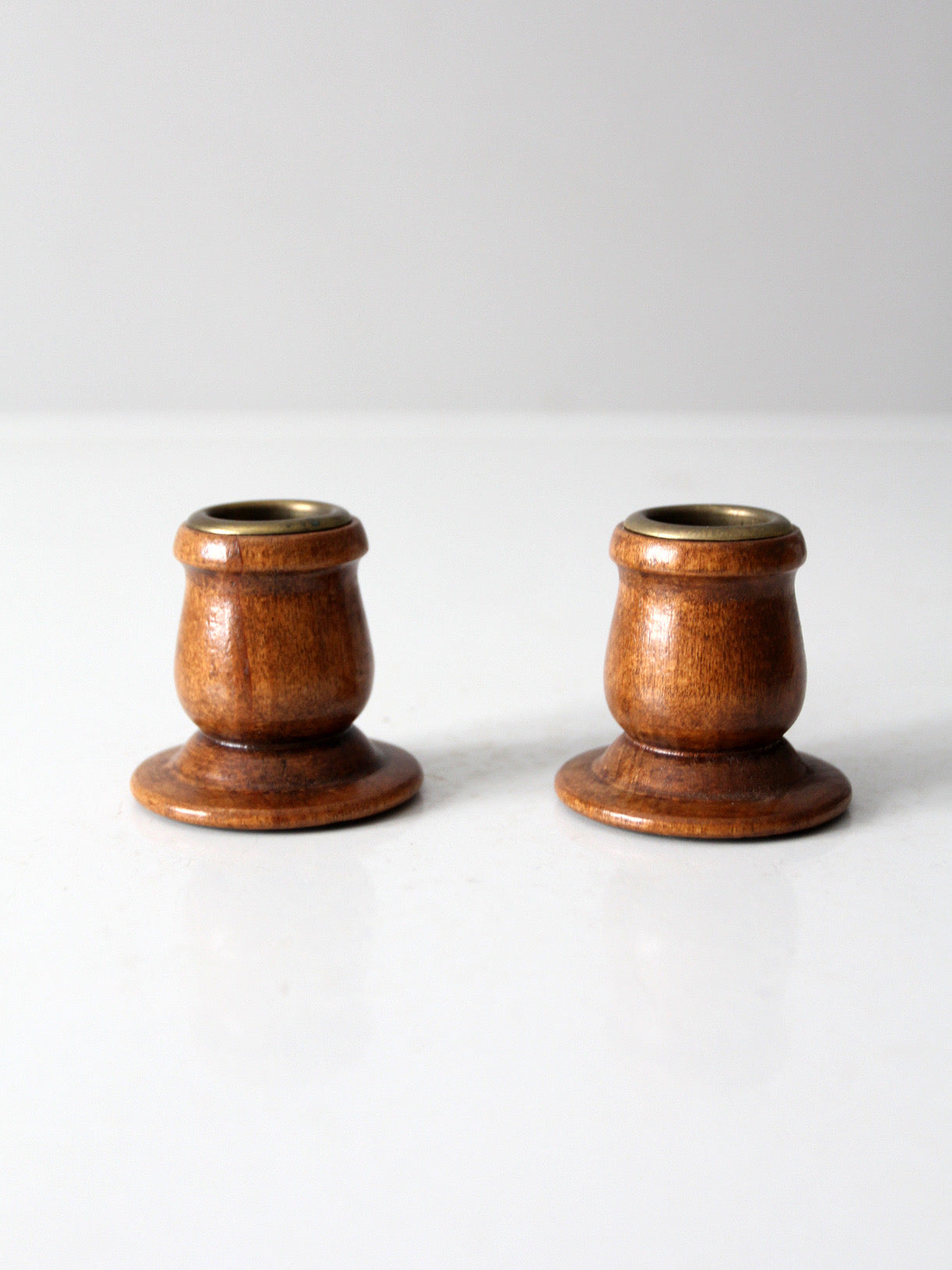 vintage wooden candlestick holders pair