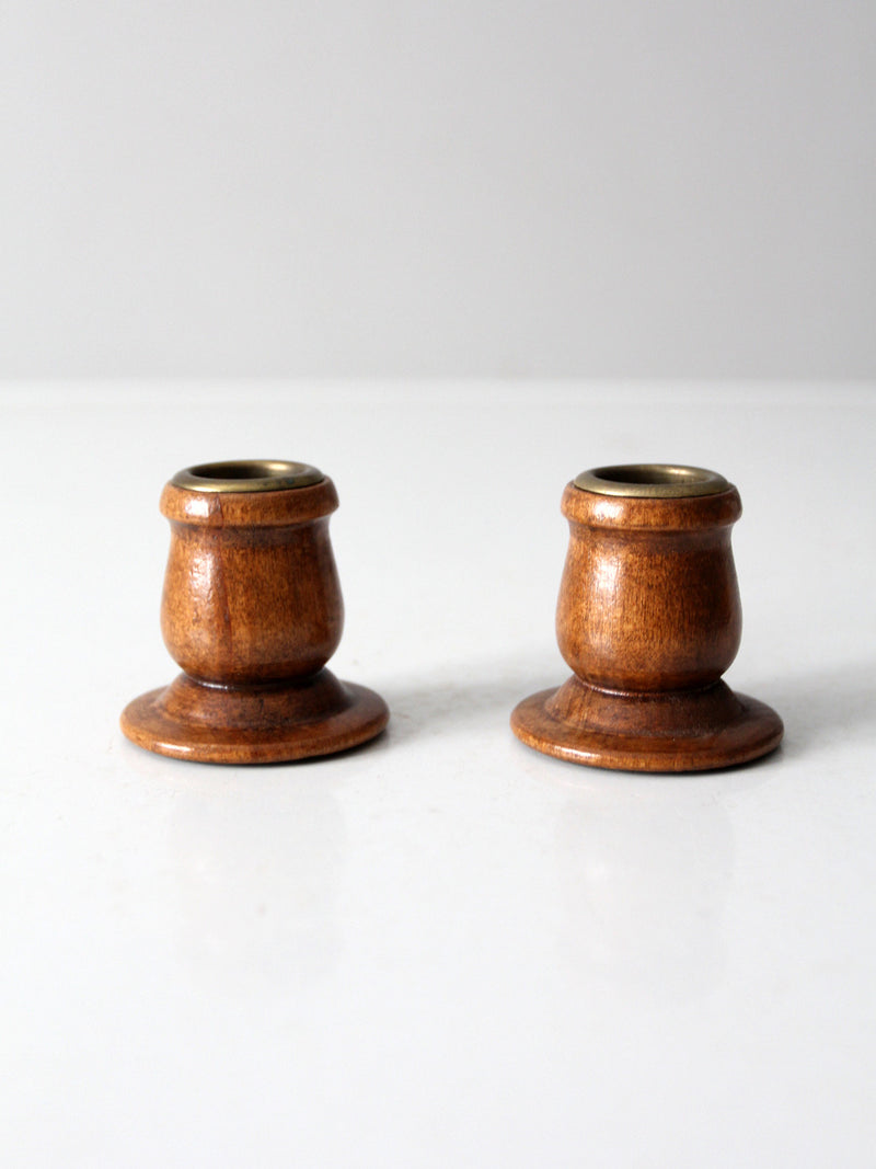 vintage wooden candlestick holders pair