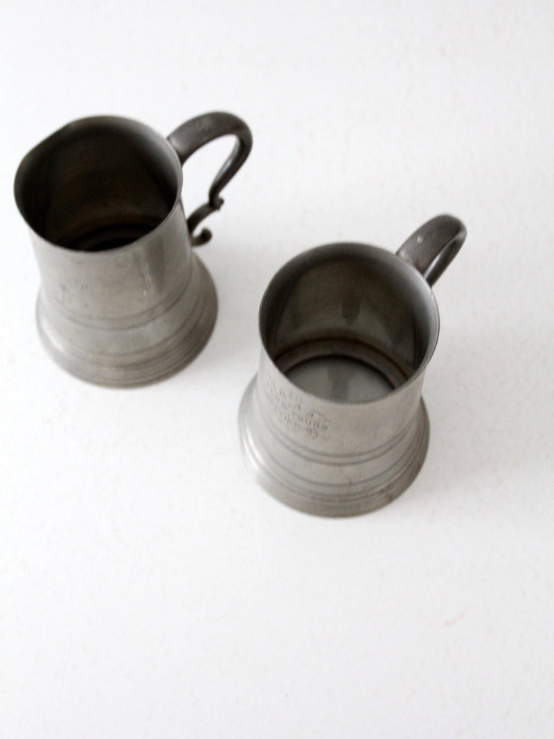 antique glass bottom pewter tankards pair