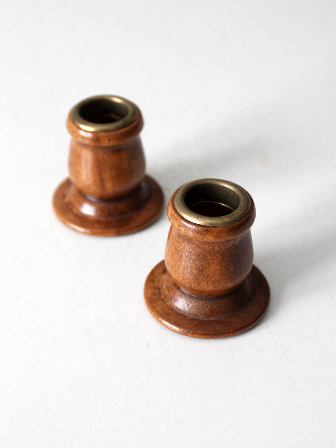 vintage wooden candlestick holders pair